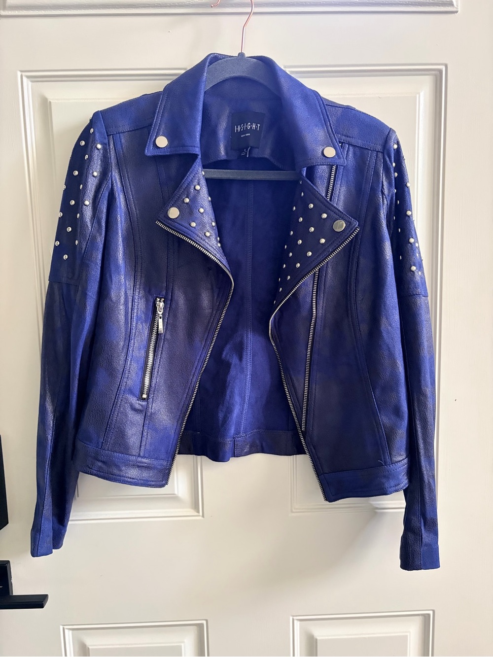 Insight Royal Blue Studded Leather Moto Jacket